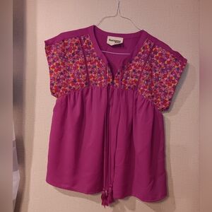 Savanna Jane Fuchsia Embroidered Blouse Sz S
